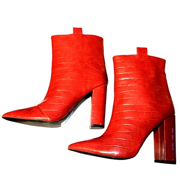 Qupid 6 Red Faux Alligator Women's Ankle Boots 4 Inch High Heel Shoe Girl's - Picture 4 of 9